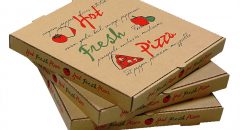 W PACKAGING Hot Fresh Kraft Kraft Pizza Boxes E-Flute 1 5/8" Deep - Pizza Packaging - Baker's Buddy