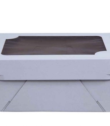 W-PACAKGING-Heavy-Duty-Plain-WhiteKraft-Sheet-Cake-Boxes-with-Window-B/E-Flute-8”-Deep - Bakery Packaging - Baker's Buddy Supplies