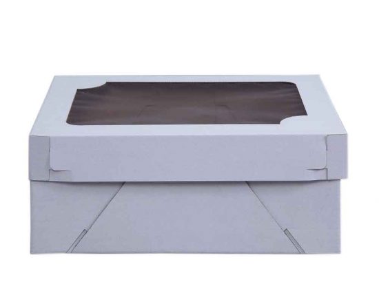 W-PACAKGING-Heavy-Duty-Plain-WhiteKraft-Sheet-Cake-Boxes-with-Window-B/E-Flute-8”-Deep - Bakery Packaging - Baker's Buddy Supplies