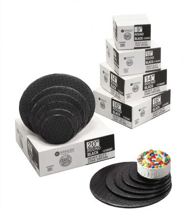 W PACKAGING - Black Round Drums B-Flute C-Flute - Bakery Packaging - Baker's Buddy Supplies
