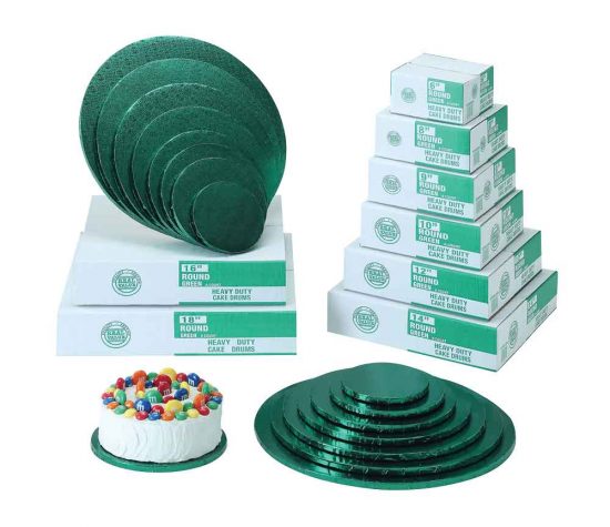 W PACKAGING - Green Round Drums B-Flute C-Flute - Bakery Packaging - Baker's Buddy Supplies