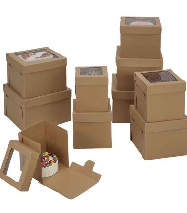 W-PACKAGING-Kraft-Kraft-Cake-Boxes-with-Window-E-Flute-12"-Deep - Bakery Packaging - Baker's Buddy Supplies