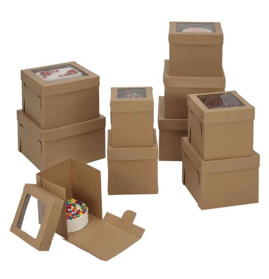 W-PACKAGING - KraftKraft-Cake-Boxes-with-Window-E-Flute-8"- Bakery Packaging - Baker's Buddy Supplies