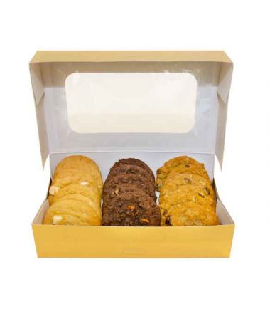 W-PACKAGING-Plain-Gold-Foil-Cookie-Box-with-Window-Auto-Box - Bakery Packaging - Baker's Buddy Supplies
