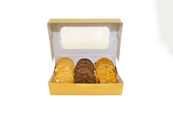 W-PACKAGING-Plain-Gold-Foil-Cookie-Box-with-Window-Auto-Box - Bakery Packaging - Baker's Buddy Supplies