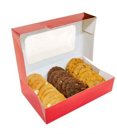 W-PACKAGING-Plain-Red-Foil-Cookie-Box-with-Window-Auto-Box - Bakery Packaging - Baker's Buddy Supplies