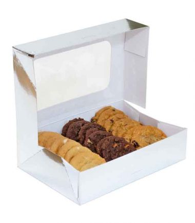 W-PACKAGING-Plain-Silver-Foil-Cookie-Box-with-Window-Auto-Box- Bakery Packaging - Baker's Buddy Supplies