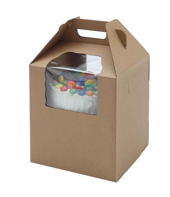 W-PACKAGING-Plain-Tiered-Kraft-Kraft-Cake-Boxes-With-Window-B-Flute - Bakery Pacakging - Baker's Buddy Supplies