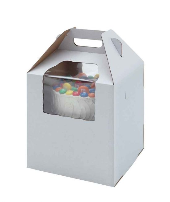 W-PACKAGING-Plain-Tiered-White-Kraft-Cake-Boxes-With-Window-B-Flute - Bakery Pacakging - Baker's Buddy Supplies