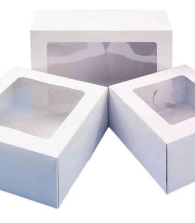 W-PACKAGING- PlainWhite-with-window-cake-boxes-5"-deep - Bakery Pacakging - Baker's Buddy Supplies