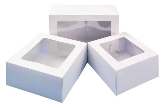 W-PACKAGING- PlainWhite-with-window-cake-boxes-5"-deep - Bakery Pacakging - Baker's Buddy Supplies