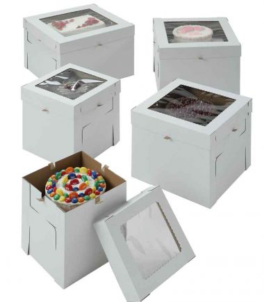 W-PACKAGING-White-Kraft-Cake-Boxes-with-Window-E-Flute-12"-Deep - Bakery Packaging - Baker's Buddy Supplies