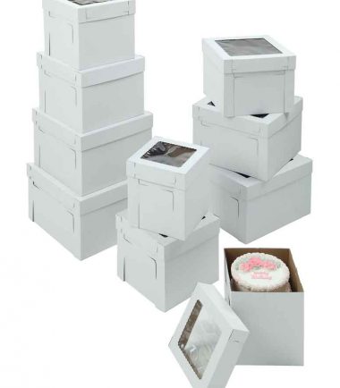 W-PACKAGING-White-Kraft-Cake-Boxes-with-Window-E-Flute-8"-Deep - Bakery Pacakging - Baker's Buddy Supplies