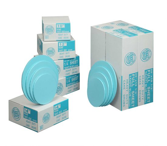 W PACKAGING - Tahiti Blue Round Drums (B/C-Flute, 1/2" Thick) - Baker's Buddy Supplies